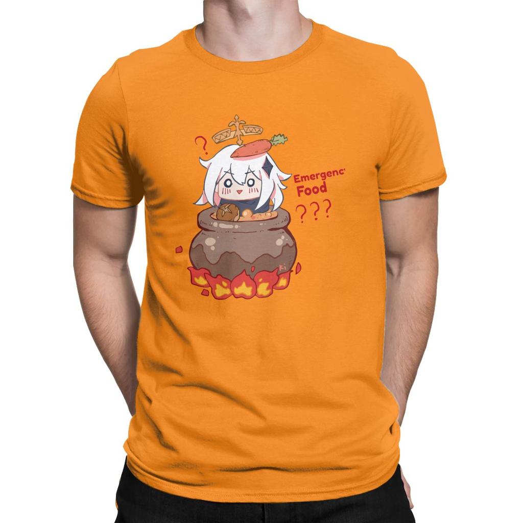 Vintage Paimon Genshin Impact Emergency Impact T Shirt For Men Pure Cotton T Shirts Genshin Impact