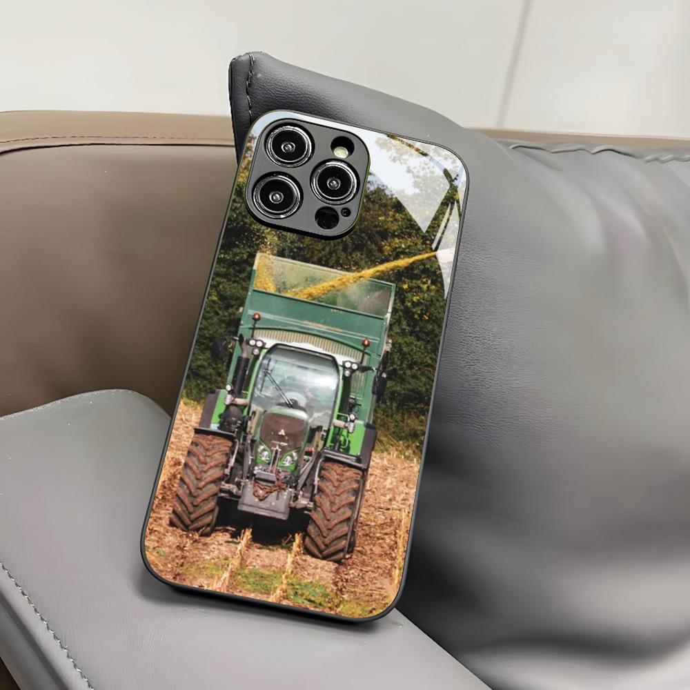 Fendt Handyhülle für iPhone 16 15 14 12 11 13 Pro Max Mini 8 X Xr Xs Puls Schwarze Glasabdeckung