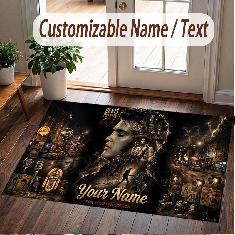 Tappeto Personalizzato Elvis Presley Stampa Motivo Nome Testo Morbido Antiscivolo Tappeto per Pavimento per Decorazione Interna Casa