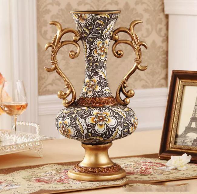 European Retro Resin Vase Furnishig Decoration Home Livingroom Table Fake Flowerpot Ornaments Crafts Store Hotel Club Adornments