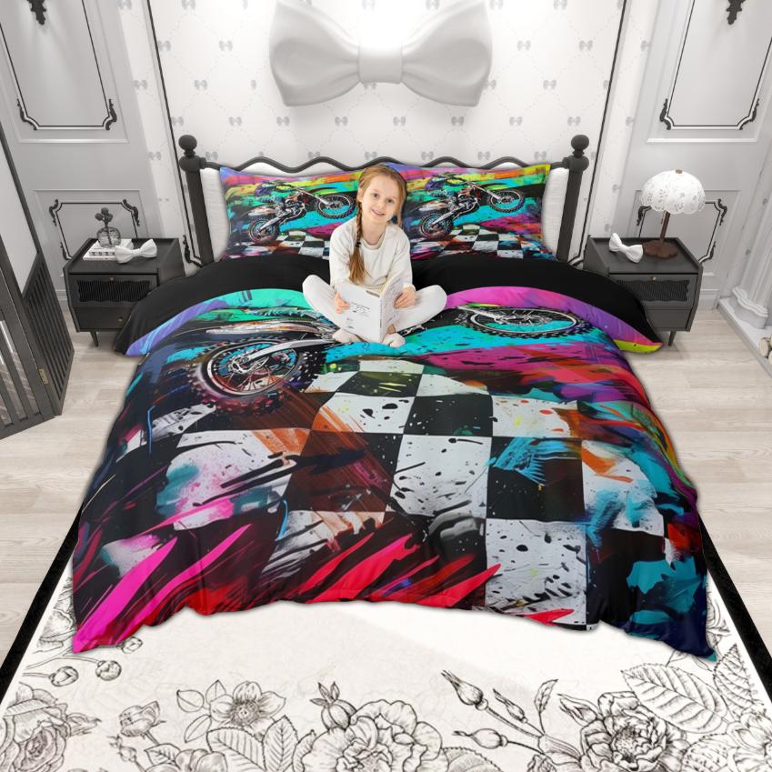Homewish Boys Extreme Sport Duvet Cover Set Dirt Bike Bedding Set Racing Car Bed Set Room Decor