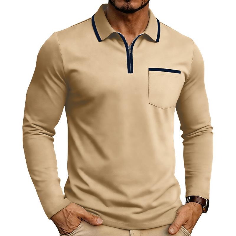 Mens Long Sleeve Polo Shirt Color Block Casual Top
