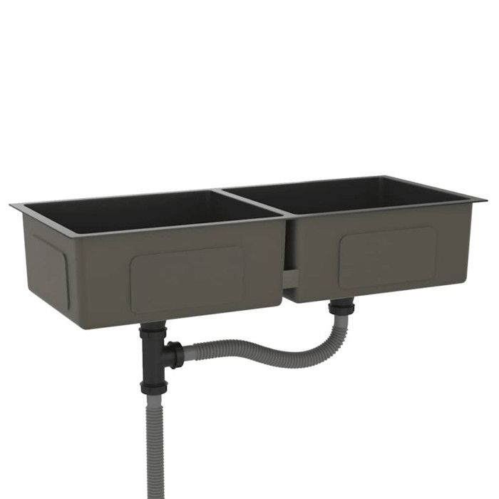 Évier de cuisine - VIDAXL - Rectangulaire - 2 bacs - Inox noir - Design contemporain