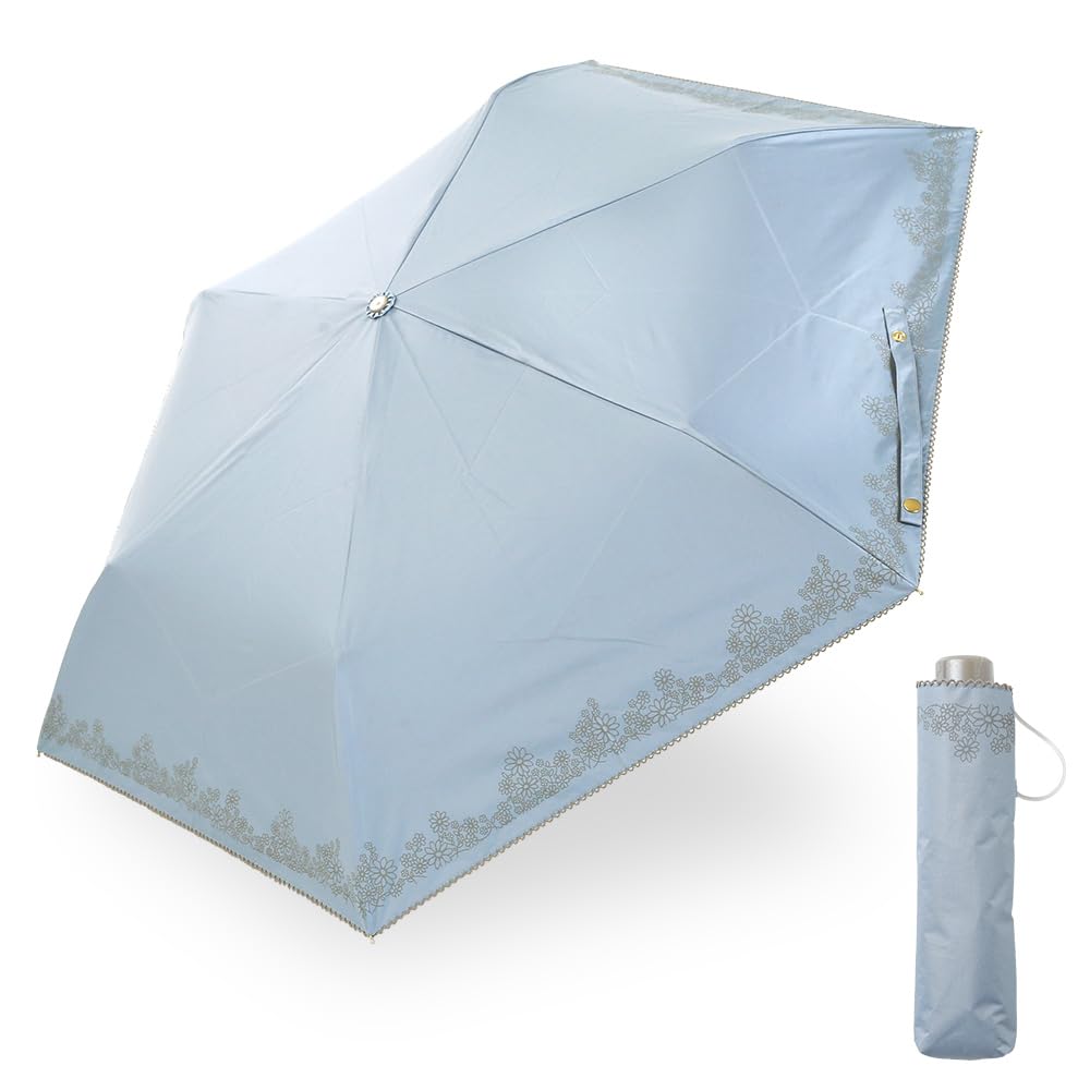 Ogawa Folding Parasol and Rain UV Protection Light Blocking Rate Heat Shielding Water Repellent LINEDROPS Flower Design Saxophone Blue Manual Opening