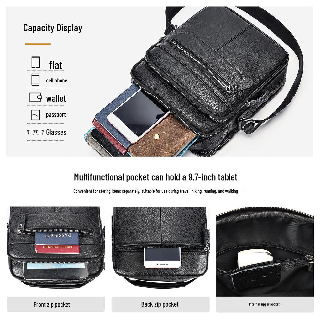 Malunte Men's Genuine Leather Single Shoulder Crossbody Bag – Soft Cowhide Small Backpack