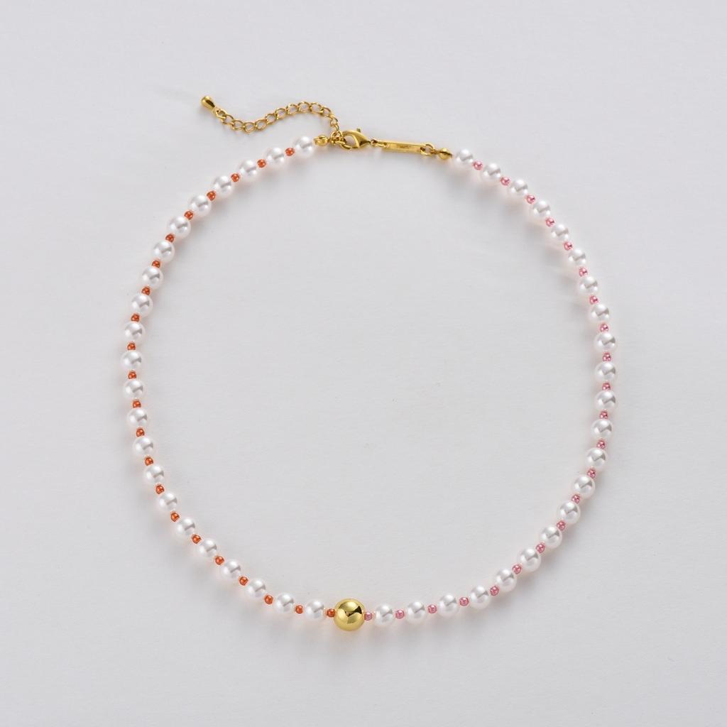 Premium Copper Plated 18K Real Gold Pendant Retro Light Luxury White Powder Size Pearl Collarbone Chain Temperament Necklace