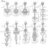Alisouy 1pc Zircon Sexy Long Belly Ring Star Sun Moon Heart Navel Piercing Surgical Steel Women Belly Button Ring Navel Jewelry