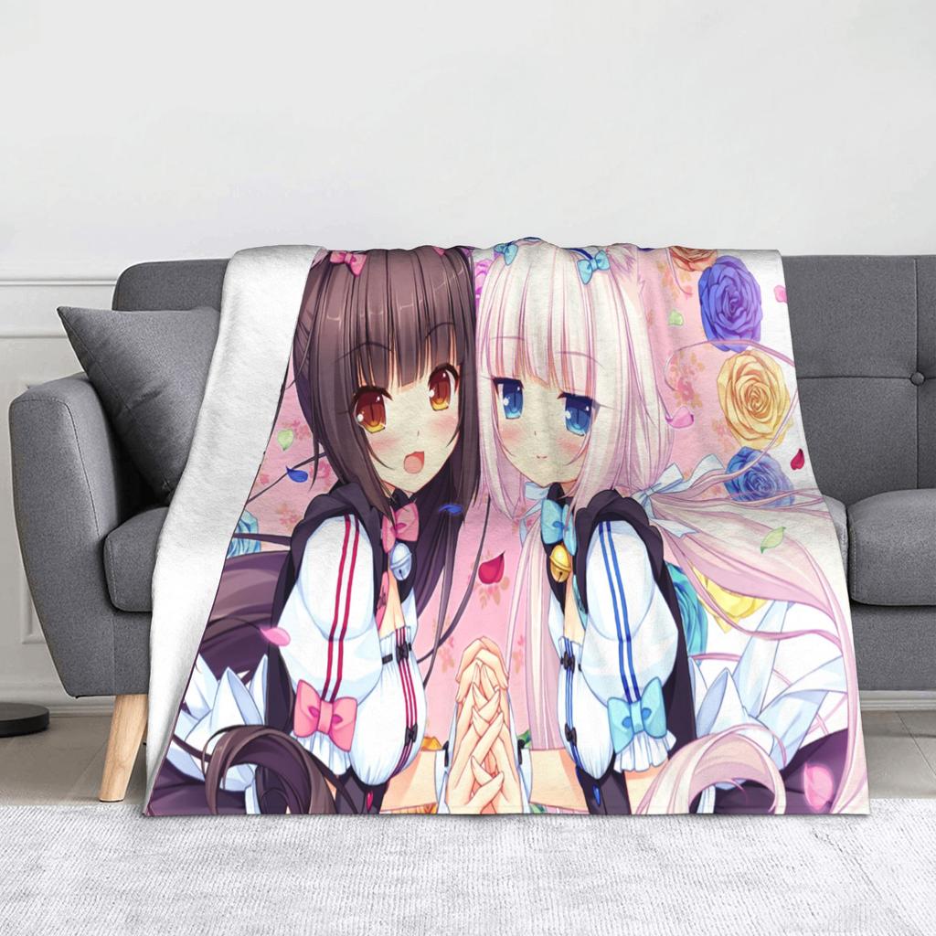 Chocola Vanilla Blanket Flannel Spring Autumn Anime Nekopara Lightweight Thin Throw Blanket for Bedding Couch Bedspread