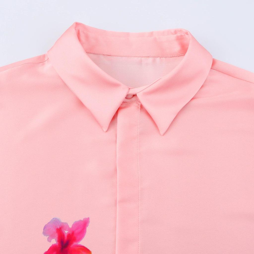 TAOP&ZA Women's Floral Print Satin Shirt - Spring/Summer Style