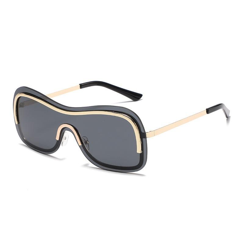 New outdoor cycling sports sunglasses, frameless, stylish, and cool, with a single-piece design and metallic trim, women's sunglasses