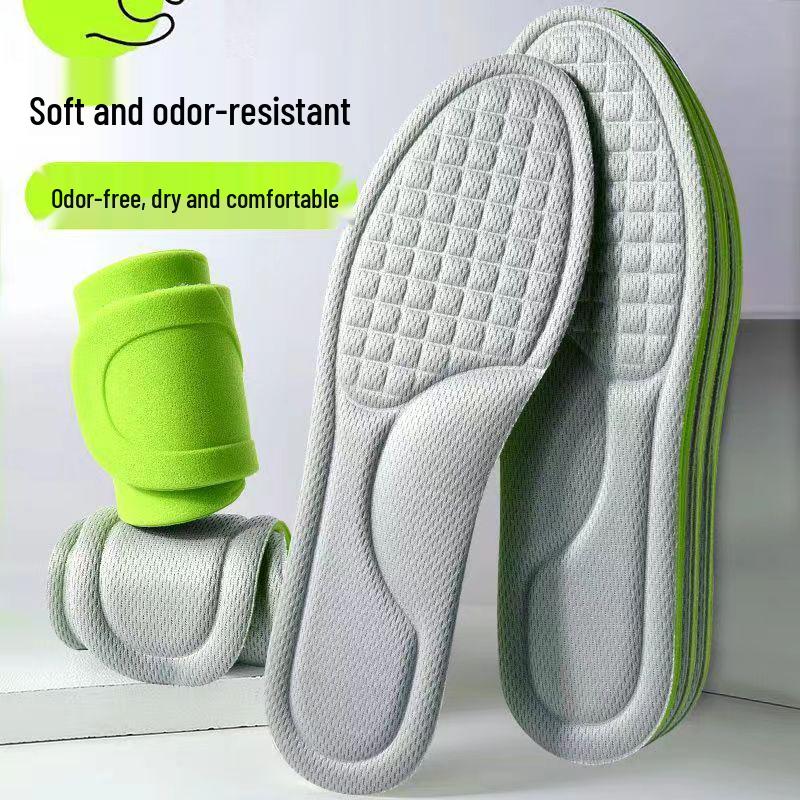 Men's Mugwort Sweat-Absorbent Odor-Resistant Sport Insoles, Thin & Soft for Summer, Barefoot Wear, Women's Military Training Use