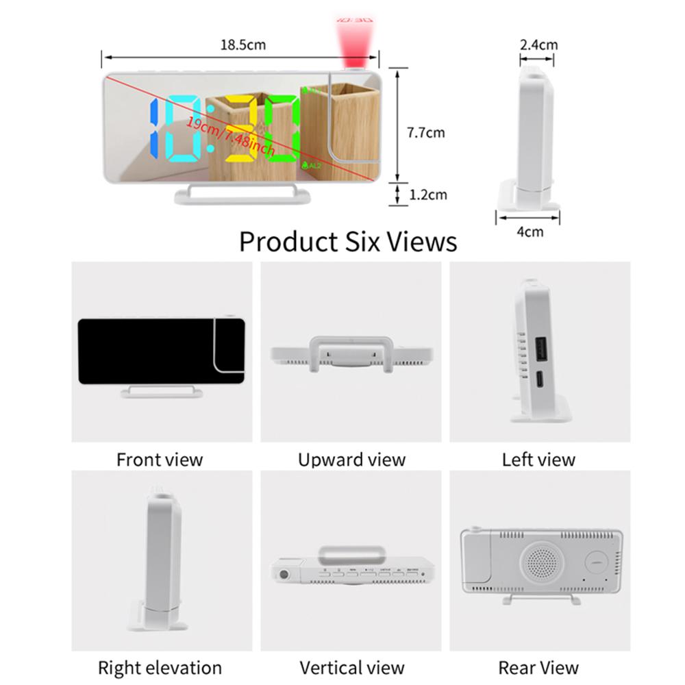 Projection Alarm Clock Digital Mirror Clocks with 180 degrees Rotatable Projector RGB Color Digital LED Display 6 Display Brightness Dual Alarm