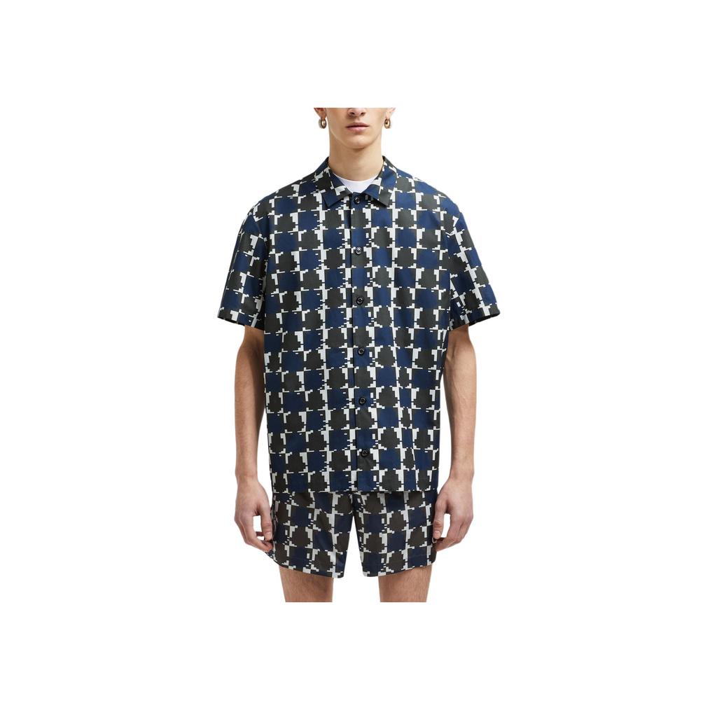 Moncler Pixel Check Effect Logo Printed Short Sleeve Shirt Men shirts Colorful J20912F00007597YJS90