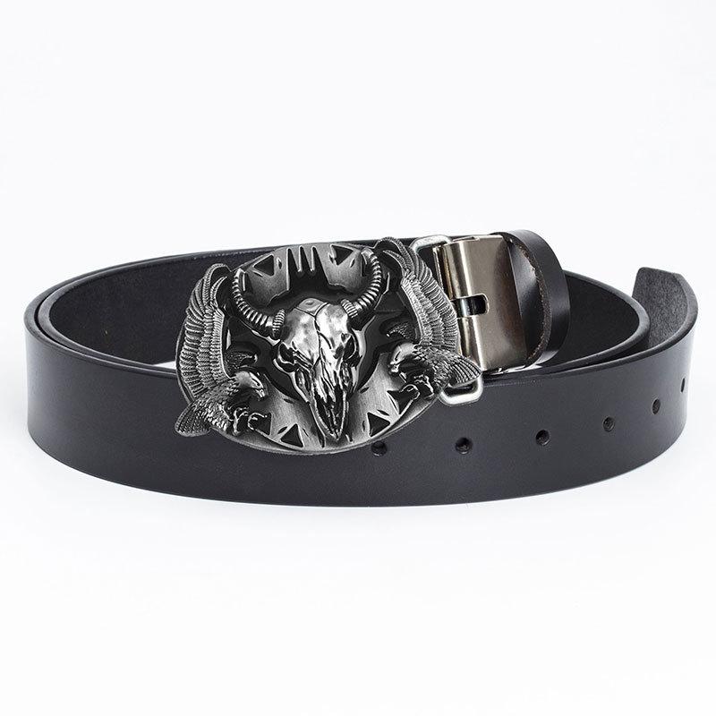 Europäischer und Amerikanischer Stierkopf Knopfkopf Gürtel Herren Dekorativer Jeans Personalisierter Gürtel Retro-Gürtel