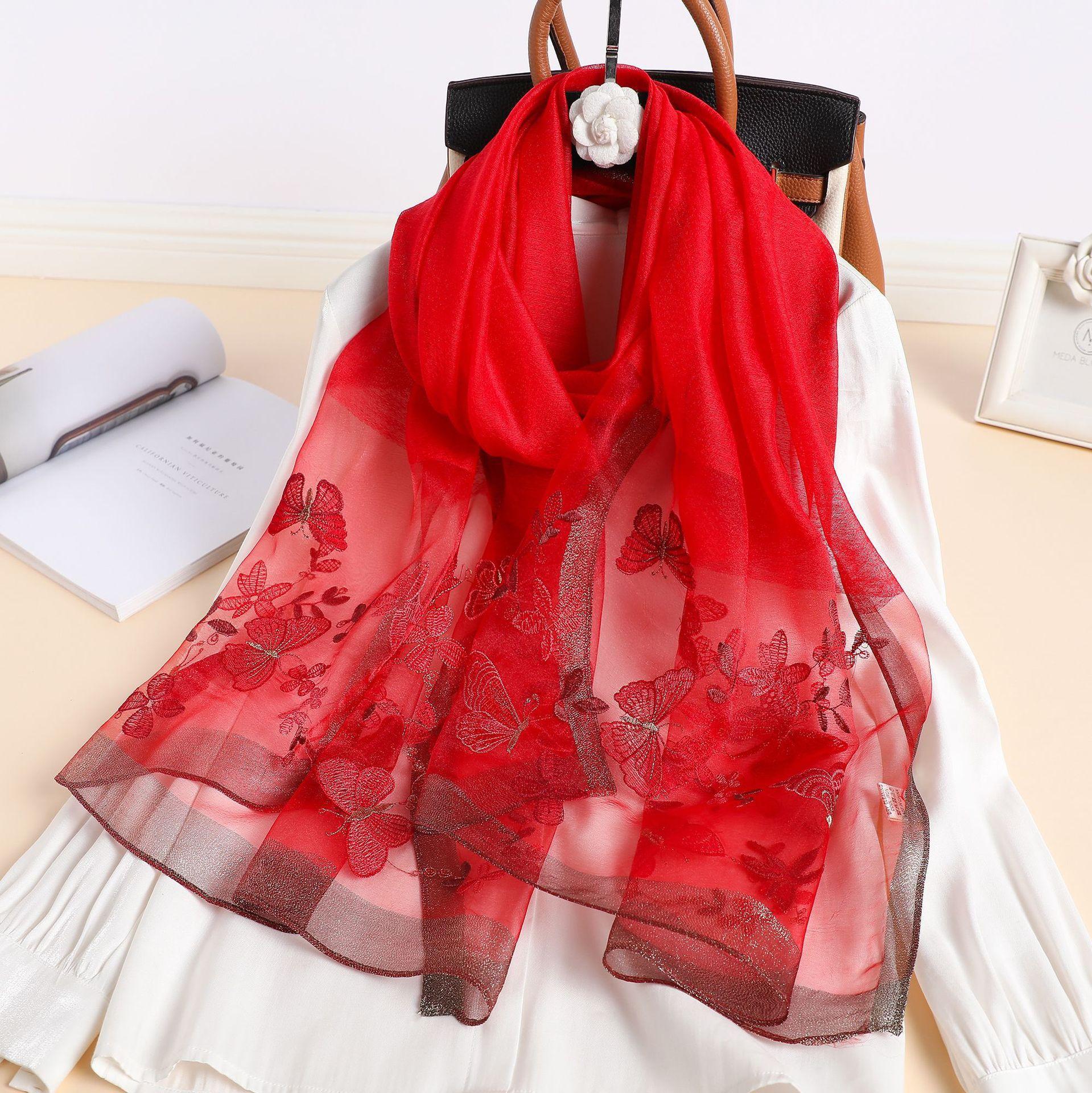 

Silk wool Scarf Shawls Wraps Bufanda Floral Pashmina Embroidery Scarves Foulard Hijab Summer Solid Female Hair Bandana 70x180cm