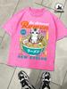 A Cat With A Bowl Of Noodles Printed Washed TShirt Men Comfortable  Cotton Soft Tee Casual Loose Unisex Retro Clothing