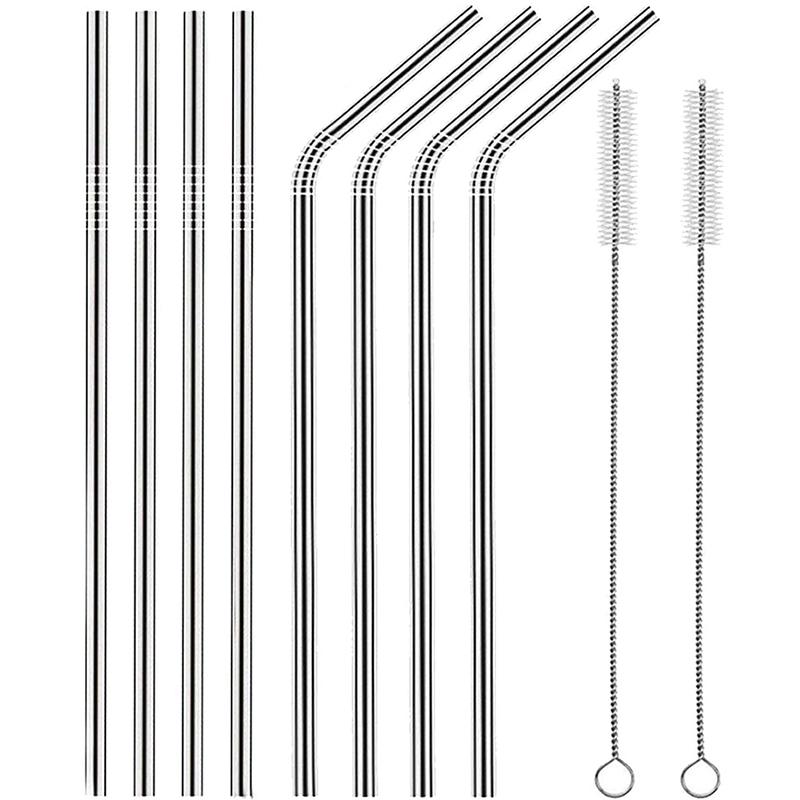 

8Pcs Stainless Steel Straws Reusable Drinking Straw Set Ice Coffee Smoothie Milk Tea Straws Metal 8 Inch Straws for 20oz Tumbler