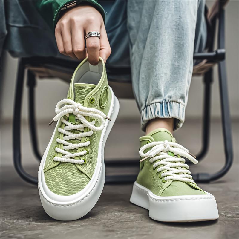 Męskie buty płócienne na co dzień, platforma, wulkanizowane, prosty design, do biegania, tenisówki, sznurowane, do użytku na zewnątrz, wysokie trampki dla mężczyzn
