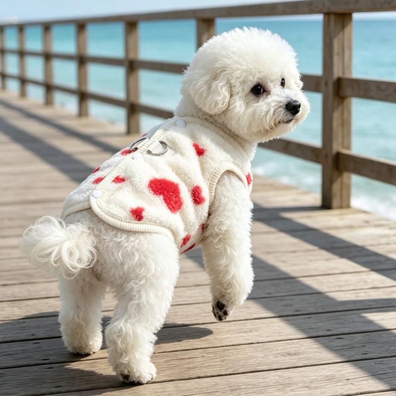 Double-Sided Fleece Puppy Jacket | Warm Vest for Pets & Cats | Heart Pattern Dog Clothes | Button-Back Open Vest for Maltese