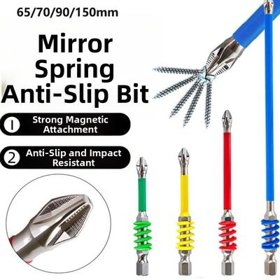 Magnetic Screwdriver Drill Bits With Spring 65/70/90/150 Mm Spring Screwdriver Bit High Hardness 1/4'' Hex Shank