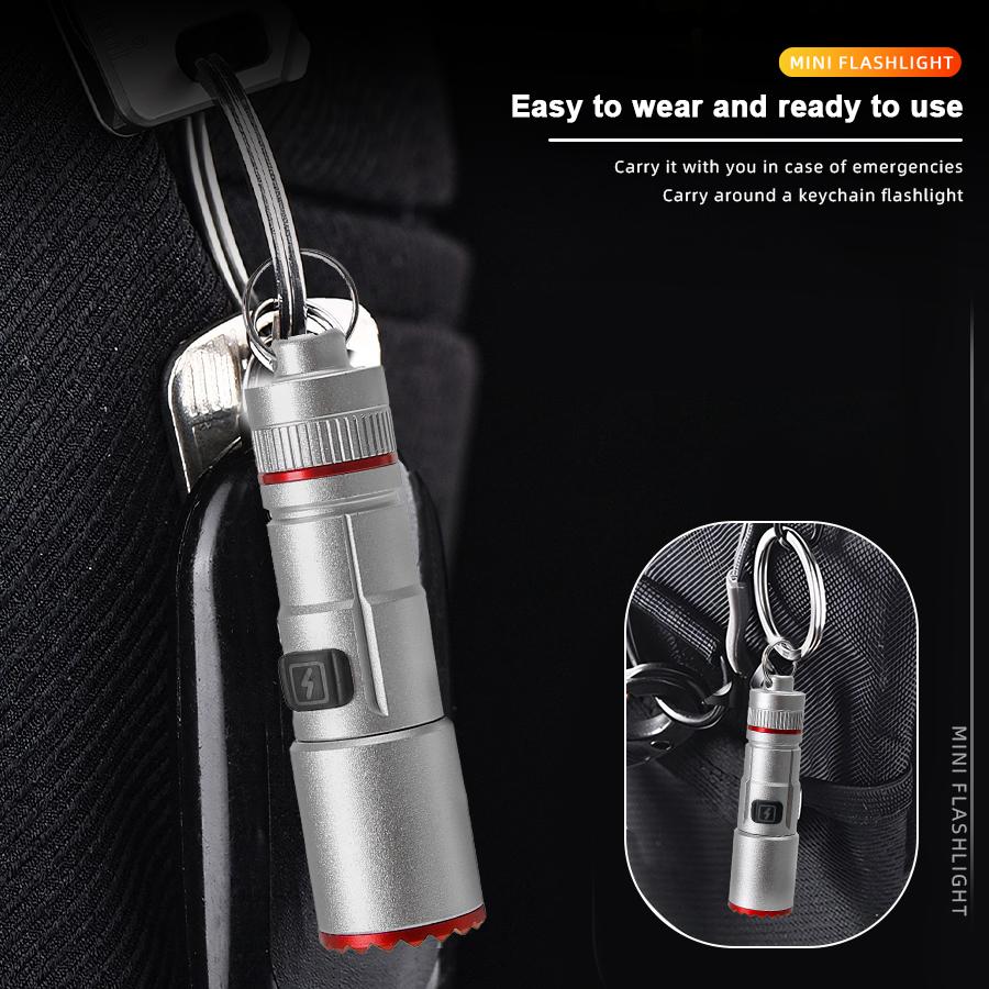 Leistungsstarke Mini-LED-Taschenlampe Taschenformat Aluminiumlegierung Kleine Taschenlampe Eingebauter Akku Typ-C Wiederaufladbar Notbeleuchtung Laterne