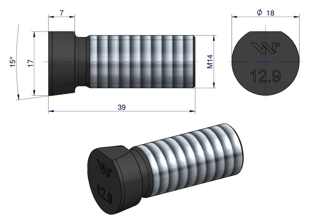 Śruba Kpl. Płużna Oval Z Jednej Strony Ścięta M14X39 Mm Kl.12.9 Zastosowanie Kverneland Waryński M14X39Ov1 ( Sprzedawane Po 25 )