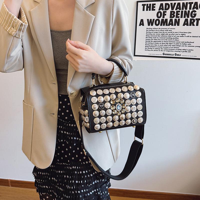 Bags Women's Bag 2025 New European and American Fashion Button Personalized Handbag Wide Shoulder Strap Crossbody Pillow Bag Tide
