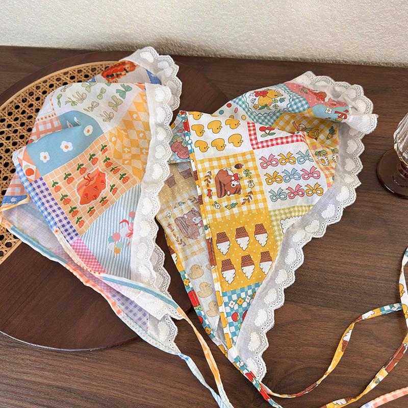 Retro Pastoral Style Cute Girls Print Bandana Headband Women's Triangle Headscarf Hair Bands Fashion Decoration Hair Scarf
