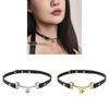 Collana Girocollo Minimalista in Pelle con Ciondolo Campanellino per Donna Accessorio Moda