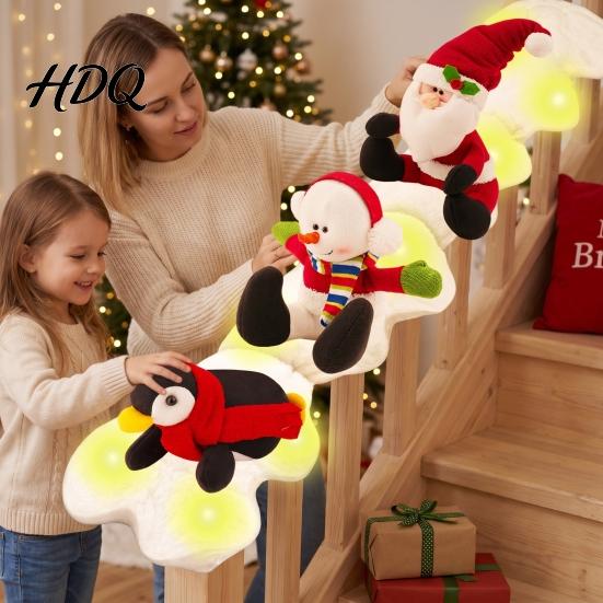 Decoración Barandilla Balcón Interior Juego de Decoración Navideña para Escaleras Nieve 3 Piezas Lindo Papá Noel Muñeco de Nieve Pingüino Adornos Festivos para el Hogar Escalera