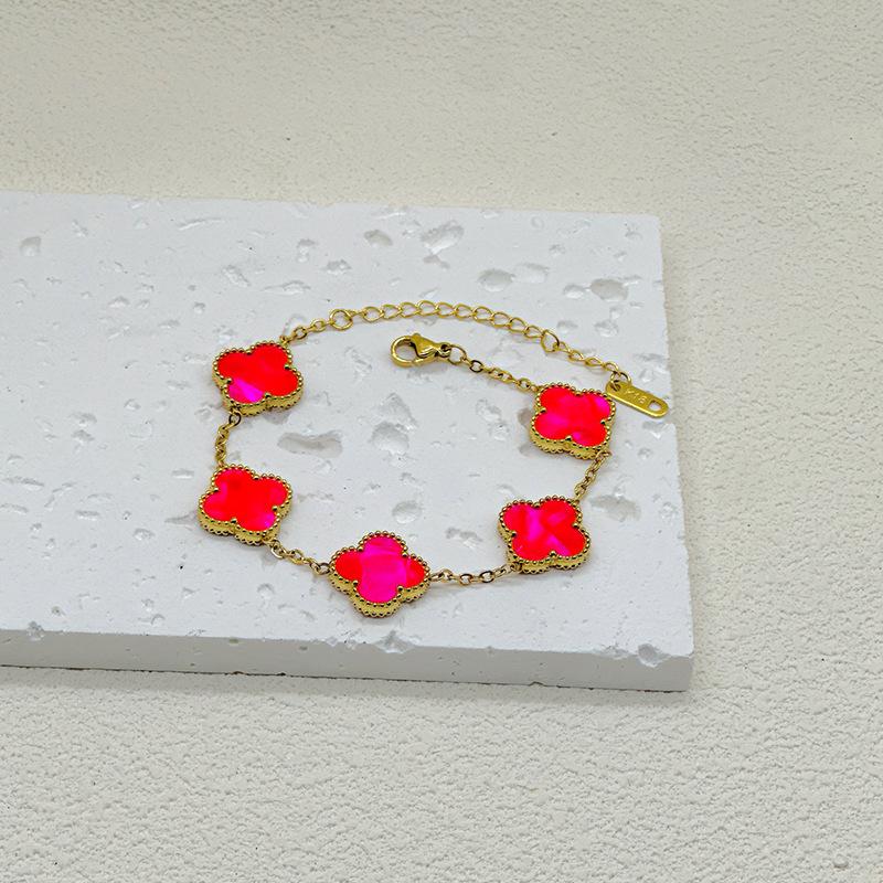 

Браслет из пяти цветков с четырьмя листочками клевера, высотой 15 мм, двухсторонний браслет из ракушек 18 карат без потери цвета 18K