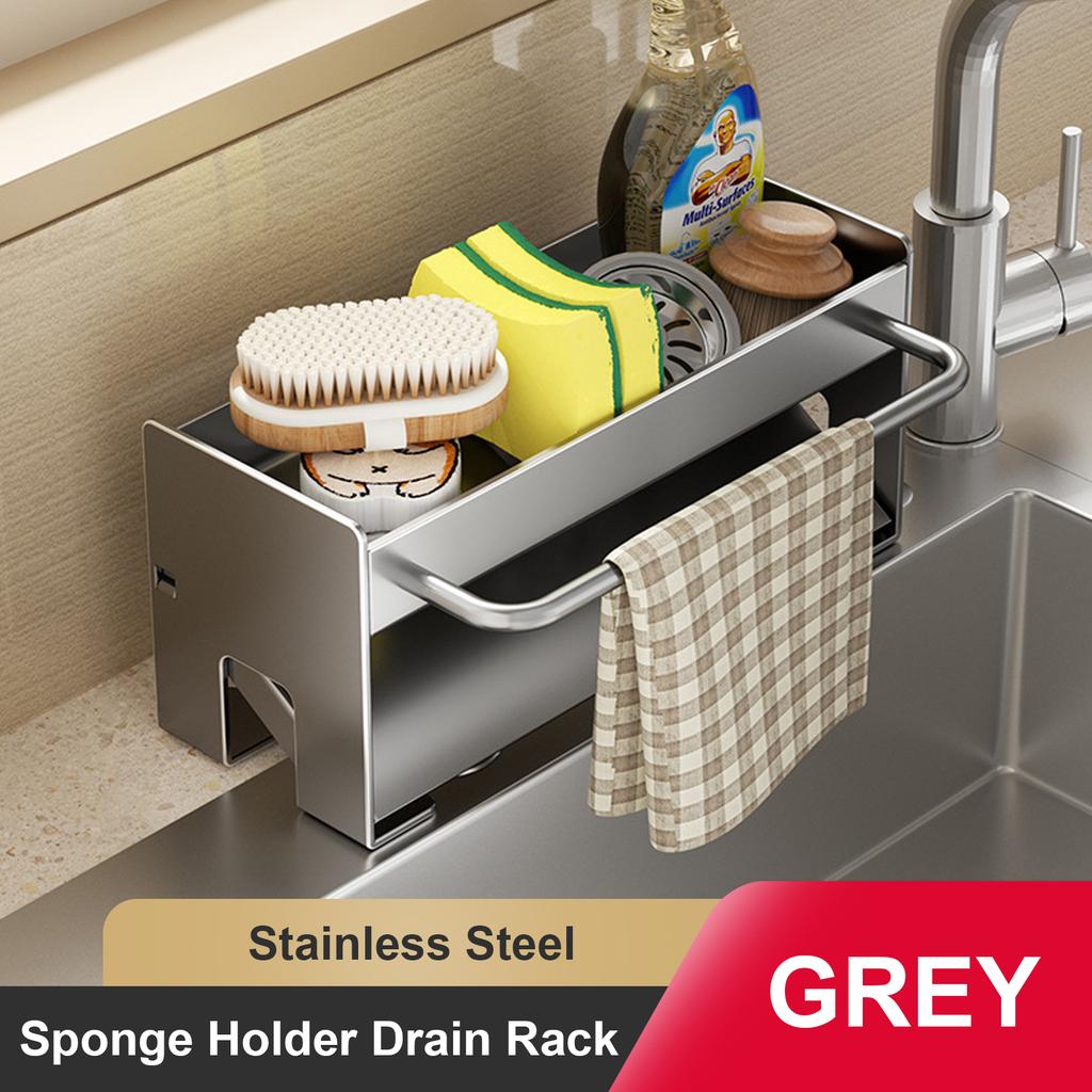 Kitchen Sponge Holder Stainless Steel Sink Drain Rack Soap Drainer Towel Rack Shelf Organizer Bathroom Storage Accessories