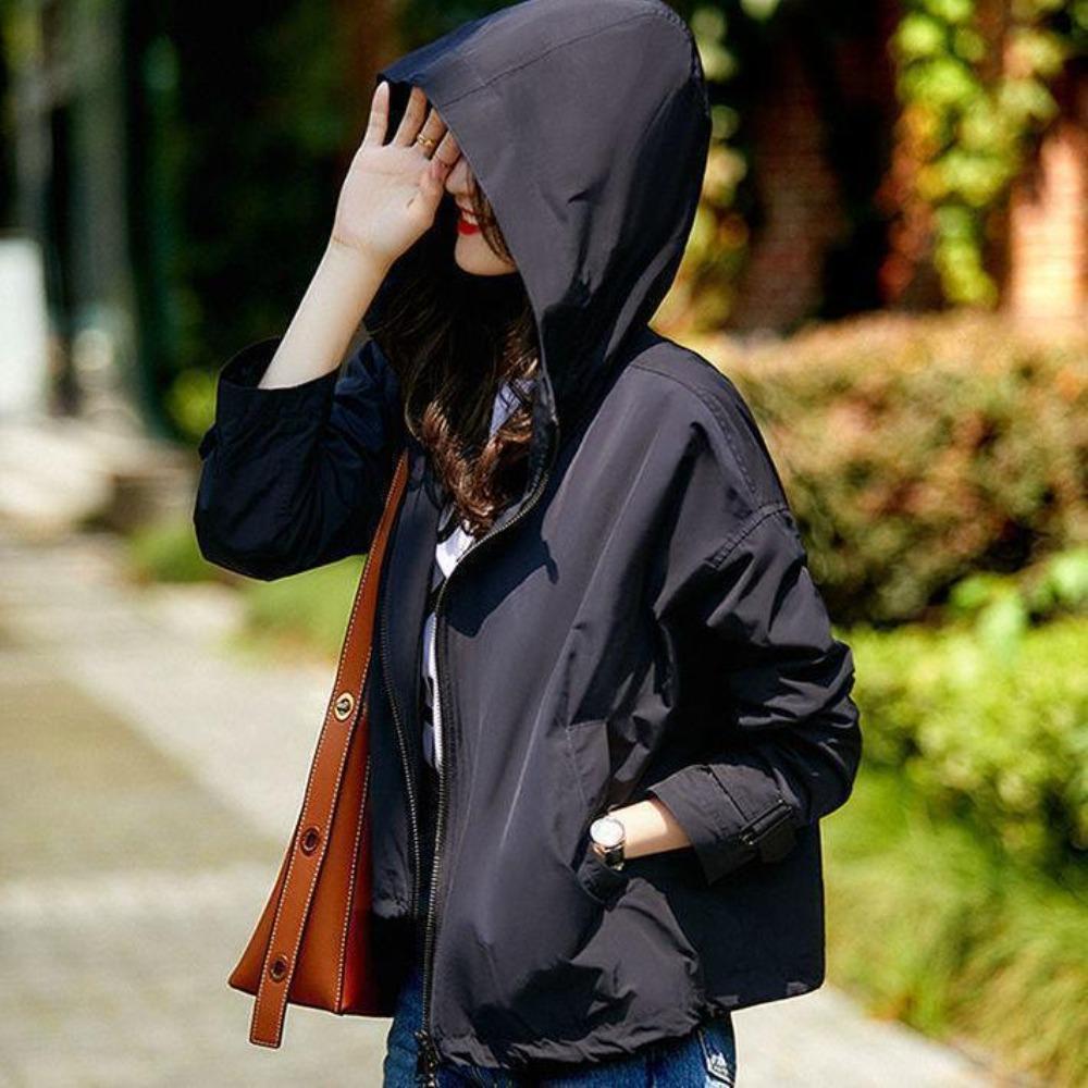 

Женские весенние куртки Тонкие ветрозащитные водонепроницаемые дышащие для улицы Повседневное пальто с капюшоном Защитная от солнца одежда XS темно-синий