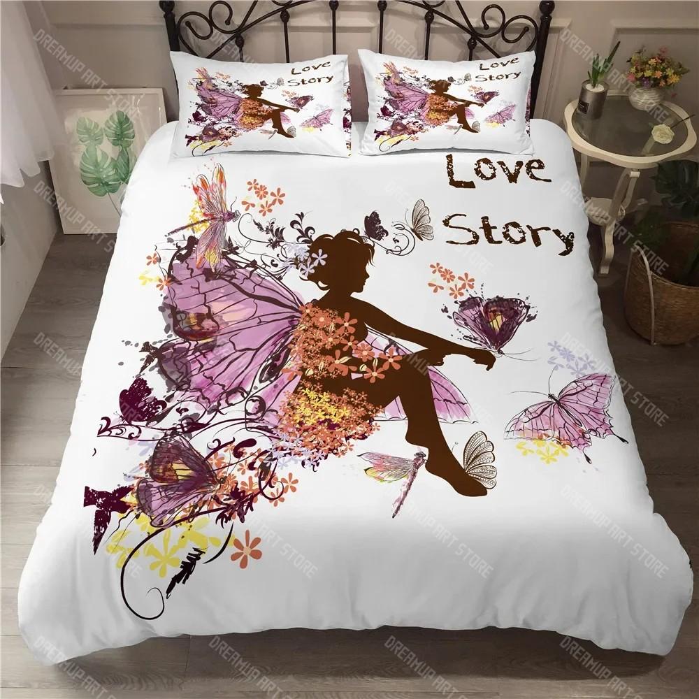 Girl Butterfly Duvet Cover Set Beautiful Fairy Butterflies Single Bedding Set Flower Fairy Fantasy Queen Comforter Cover 2_3 Pc