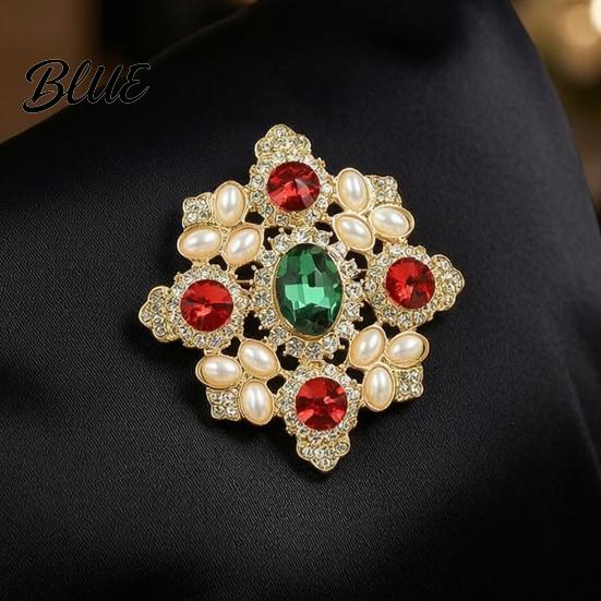 Coat Brooch Accessory Dazzling High-Saturation Imitation Gemstones Faux Pearls Inlaid