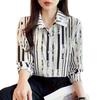 Women's Vertical Stripe Long Sleeve Blouse Vintage Lapel Collar Loose Fit Non Iron Chiffon Shirt For Spring Autumn Daily Wear