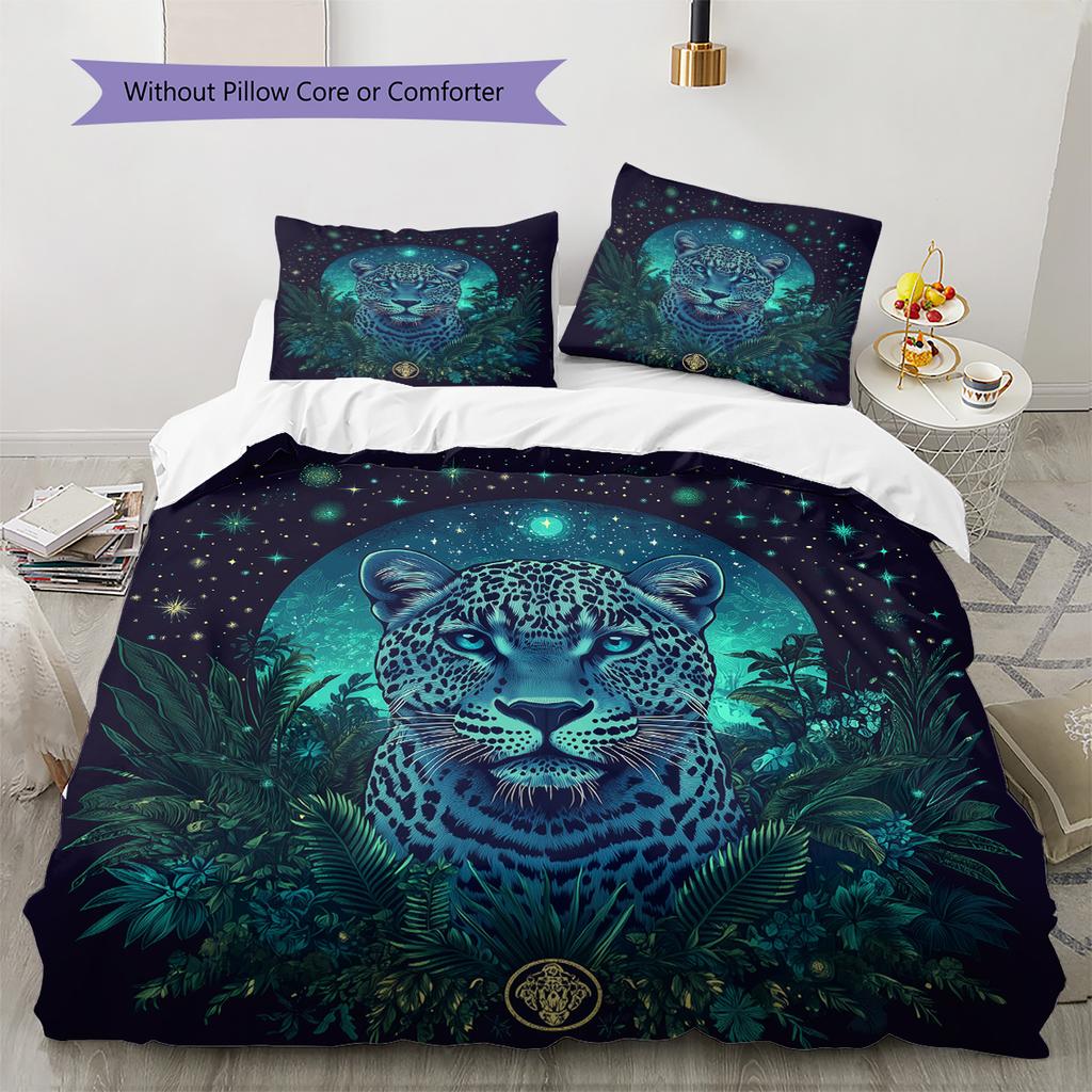 Colorful glowing leopard Pattern Bedding Quilt Set Quilt Cover Pillowcase Home Decoration Gift (1 * duvet cover + 2 * pillowcase, without core)