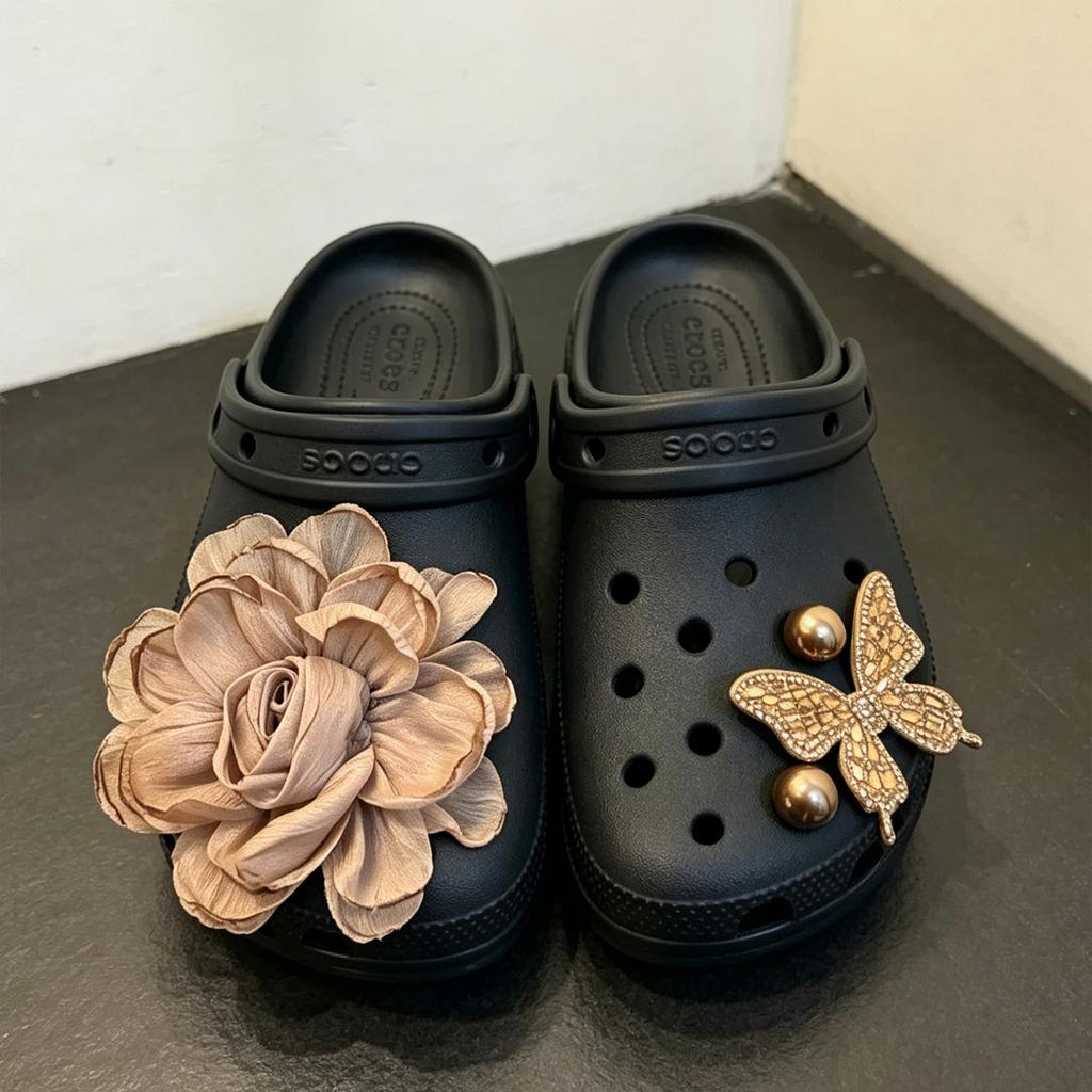 New Set Women Butterfly Shoe Flower Charms Original Shoe Charms Luxury Pearl Diamond Shoe Decorations Shoe Accessories