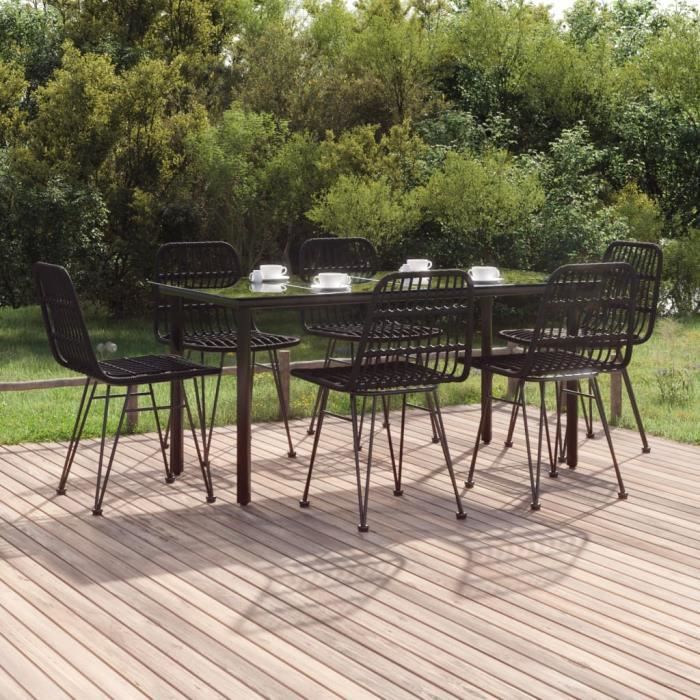 3157898 vidaXL Ensemble à dîner de jardin 7 pcs Noir Résine tressée