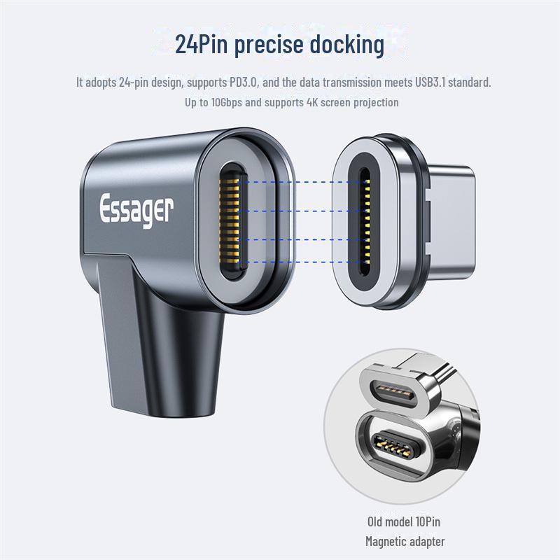 ESSAGER Pioneer 100W 24-Pin Type-C Magnetic Elbow Adapter