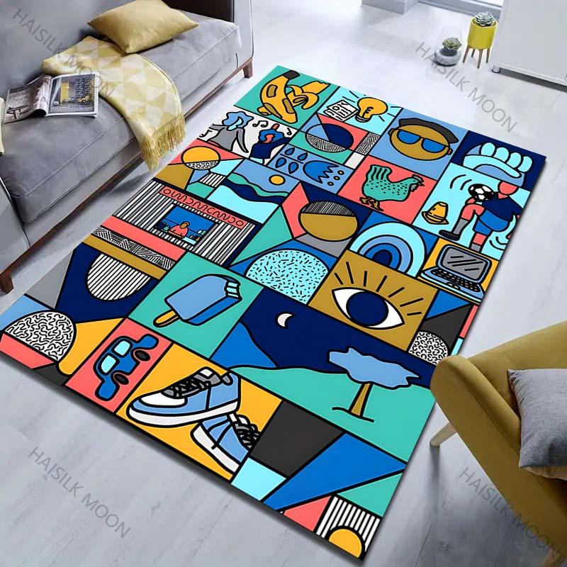 

Grid Cartoon Picture Print Carpet for Living Room Bedroom Bedside Sofa Floor Mat Modern Home Decor Aisle Corridor Area Rug 40x60cm (16x24in)