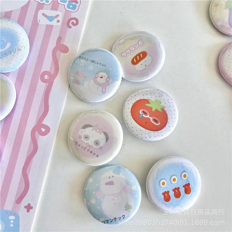 6Pcs Japanese Retro Early Cute 25mm Mini Cartoon Button Badge Kawaii Girls Kids Backpack Pencil Bag DIY Decorative Brooch Pins