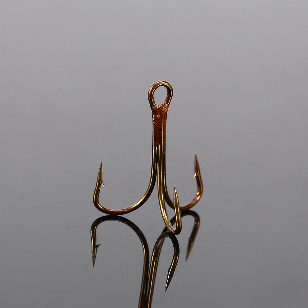 50pcs Box Fishing Hook Sharpened Treble Hook 5 Sizes 2 4 6 8 10 Fishhook Tackle Brown