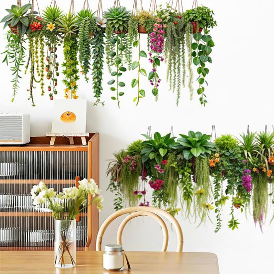 Pegatinas de Pared de Enredaderas Colgantes Plantas Verdes Hojas Pegatina de Pared Extraíble Pelar y Pegar Murales Artísticos de PVC para Sala de Estar Dormitorio Aula Cocina