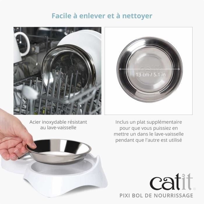 Gamelle pour chat - CATIT - PIXI - 200ml - Bols en acier inoxydable amovibles - Blanc