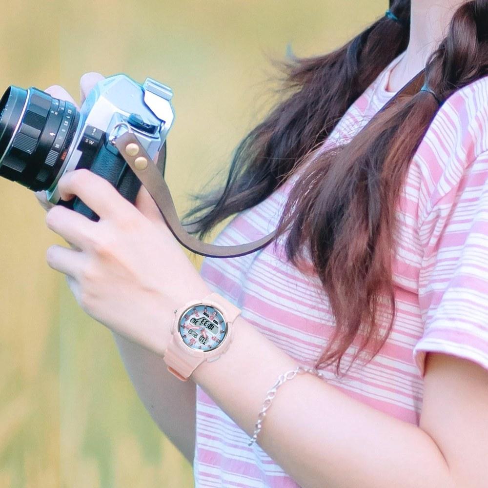 PINDOWS Ladies Sports Wristwatch Analog Digital LED Display 50m Water-Resistant Multi-Function Fitness Tracker Running Hiking Outdoor