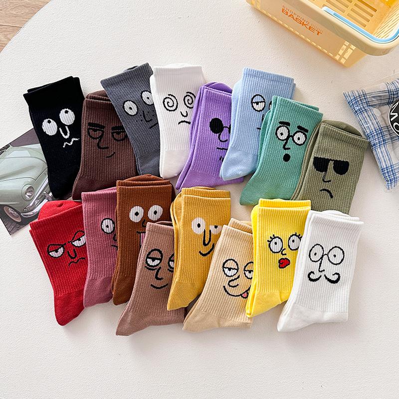 Korean Funky Harajuku Trend Women Socks Unisex Funny Socks 16 Colors Combed Cotton Street Skateboard Casual Couple Crew Socks