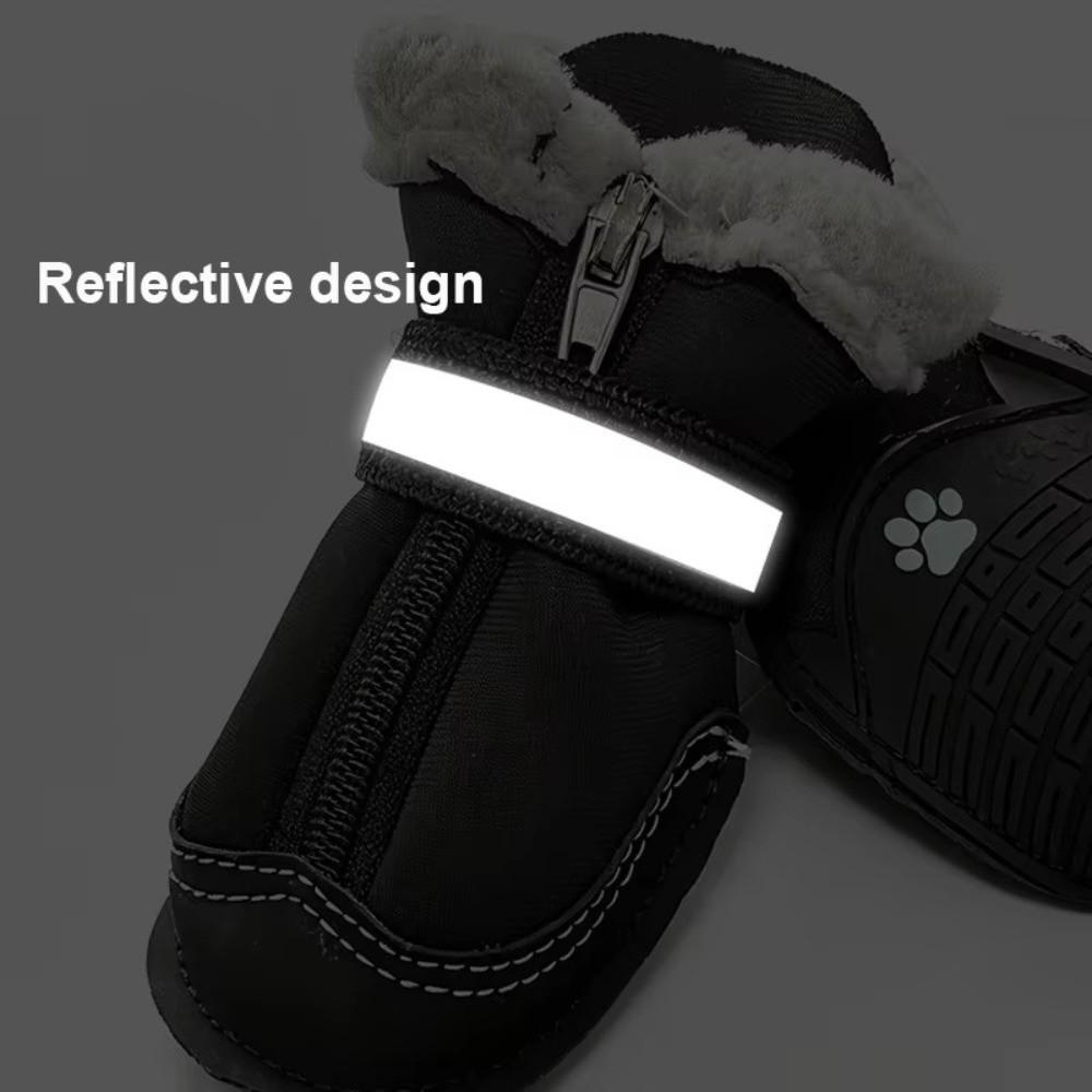 4Pcs Set Anti-Slip Dog Snow Boots Reflective Straps Winter Dog Shoes Winter Outdoor Walking
