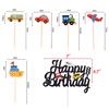 YINKE Birthday Cake Topper, Car Cake Picks, Cake Insert Card, Happy Birthday Cake Decoration, Boy's Vehicle Cake Decoration (Set of 6)