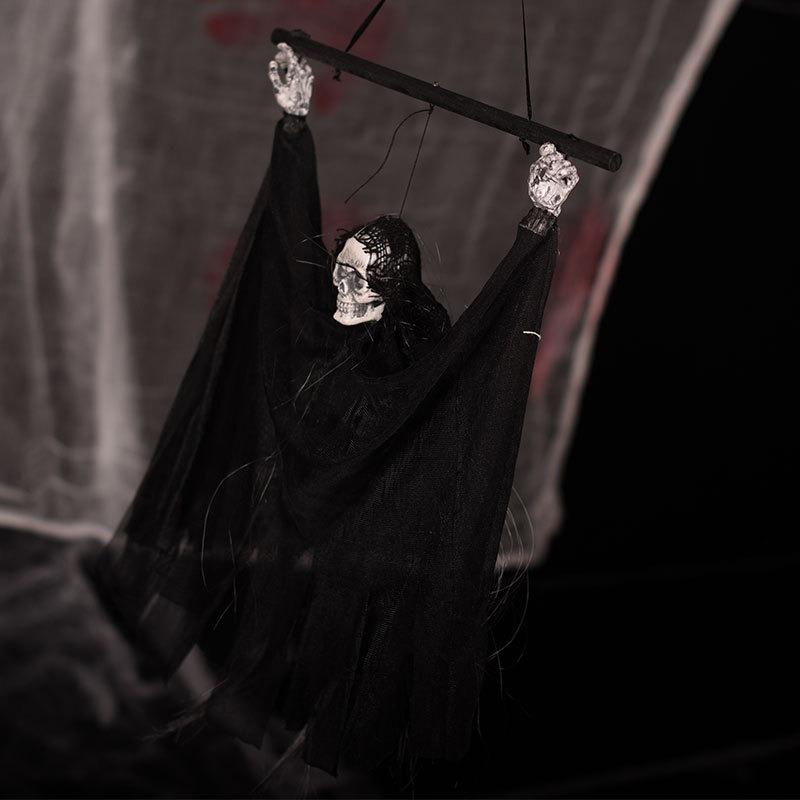 Halloween Skull Hanging Ghost Prop Electric Glowing Pendant Scary Prank Decoration for Bar Ktv Haunted House Party Wall Ornament